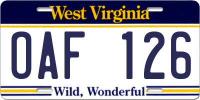 WV license plate OAF126