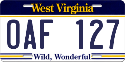 WV license plate OAF127