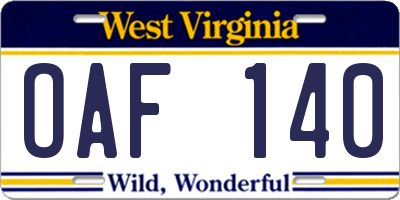 WV license plate OAF140