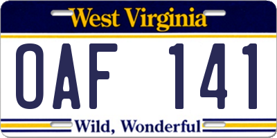 WV license plate OAF141