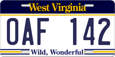 WV license plate OAF142