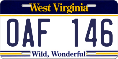 WV license plate OAF146