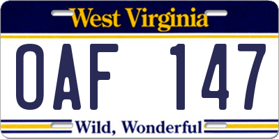 WV license plate OAF147