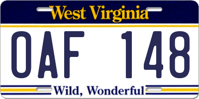 WV license plate OAF148
