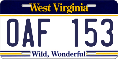 WV license plate OAF153