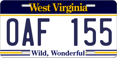 WV license plate OAF155