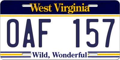 WV license plate OAF157