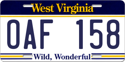 WV license plate OAF158