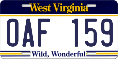 WV license plate OAF159