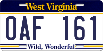 WV license plate OAF161