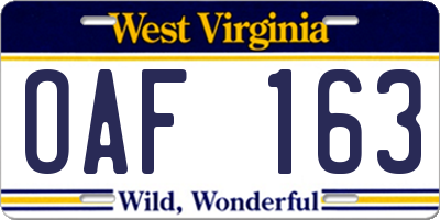 WV license plate OAF163
