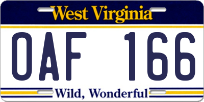 WV license plate OAF166