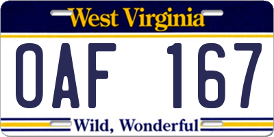 WV license plate OAF167