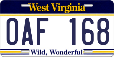 WV license plate OAF168