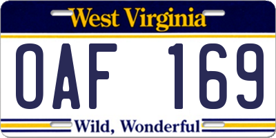 WV license plate OAF169