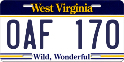 WV license plate OAF170