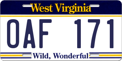 WV license plate OAF171