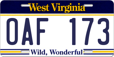 WV license plate OAF173