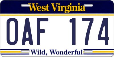 WV license plate OAF174