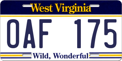 WV license plate OAF175