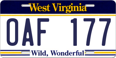 WV license plate OAF177