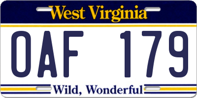 WV license plate OAF179