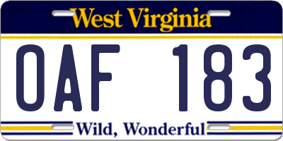 WV license plate OAF183
