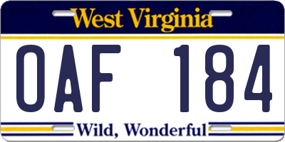 WV license plate OAF184