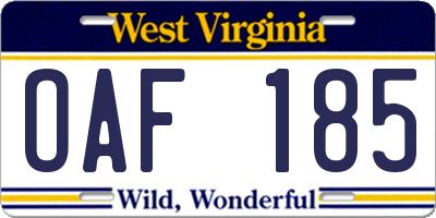 WV license plate OAF185