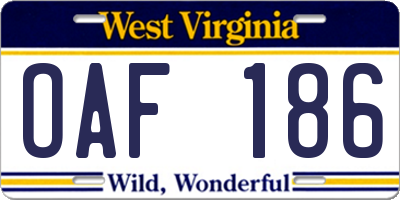 WV license plate OAF186
