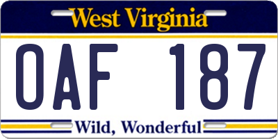 WV license plate OAF187