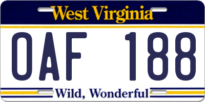 WV license plate OAF188