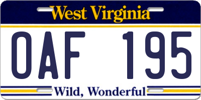 WV license plate OAF195