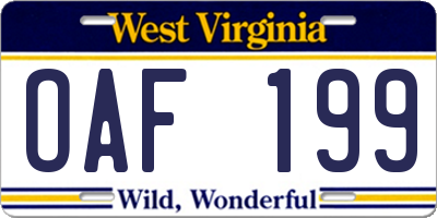 WV license plate OAF199
