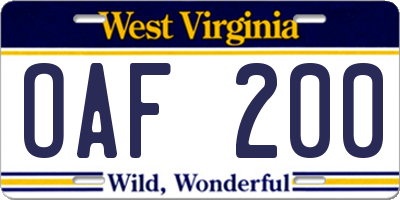WV license plate OAF200