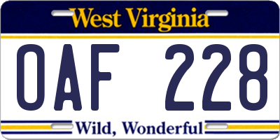WV license plate OAF228