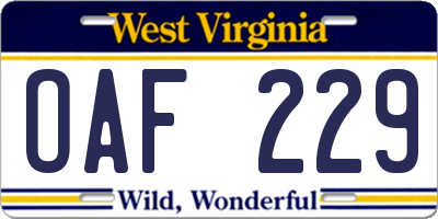 WV license plate OAF229