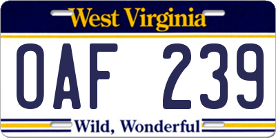 WV license plate OAF239