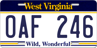 WV license plate OAF246