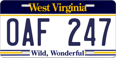 WV license plate OAF247