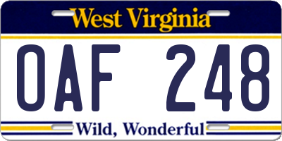 WV license plate OAF248