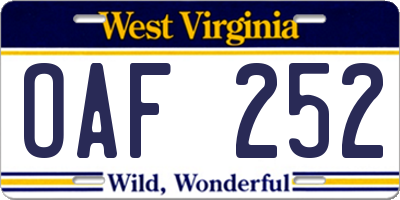 WV license plate OAF252