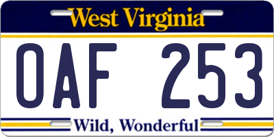 WV license plate OAF253