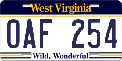WV license plate OAF254