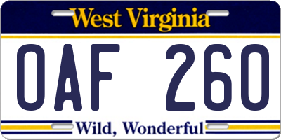 WV license plate OAF260