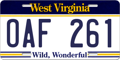 WV license plate OAF261