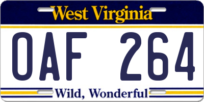 WV license plate OAF264