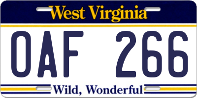 WV license plate OAF266