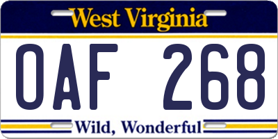 WV license plate OAF268