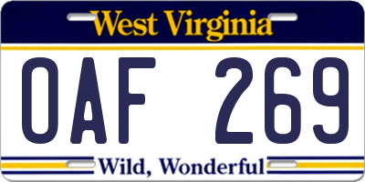 WV license plate OAF269